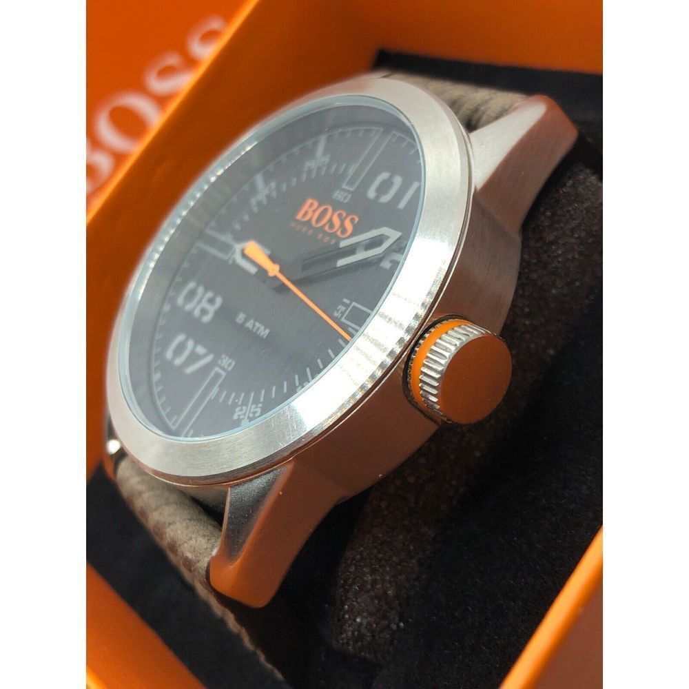 Hugo Boss HB.291.1.14.184 Unisex Brown Leather Analog Black Dial Watch HK480 - Picture 2 of 10